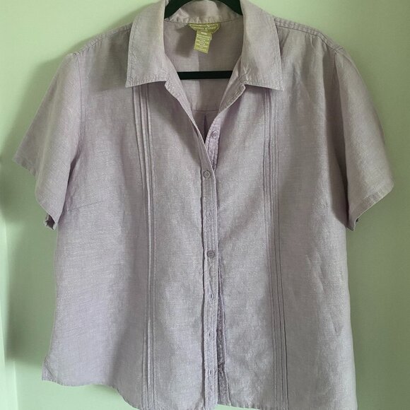 COTTON GINNY PLUS Linen Cotton Blend Lilac Button-Up Shirt Top Short Sleeves - Picture 1 of 3